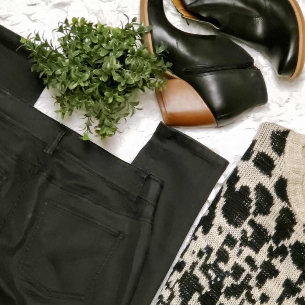 Eileen Fisher black wax coated skinny jeans size 4 - Picture 2 of 7